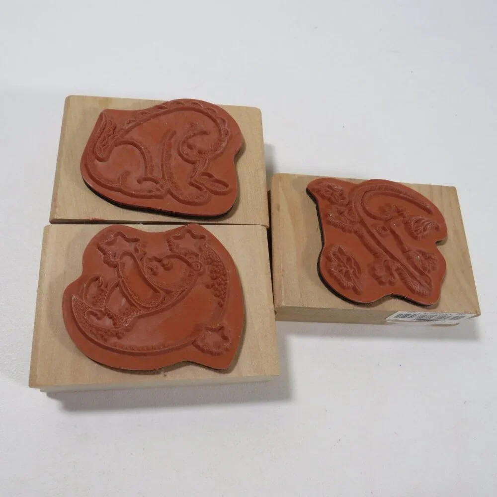 Rubber Stamps Wood Mounted (Dinosaur, Lizard & Teddy Bear on the Moon)